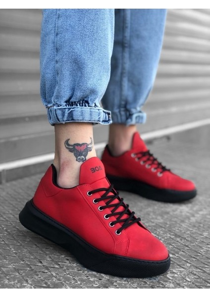161 Bağcıklı Erkek Yüksek Taban Kırmızı Spor Ayakkabı modelleri