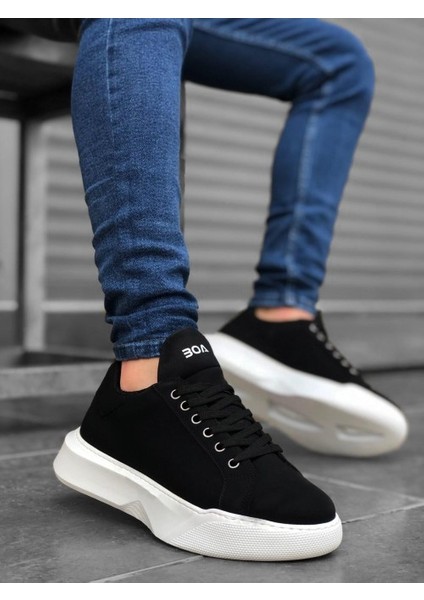 161 Bağcıklı Erkek Yüksek Taban Siyah Beyaz Spor Ayakkabı