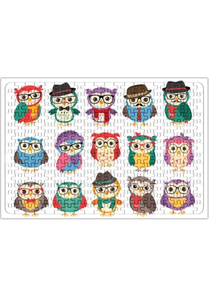 Renkli Gözlüklü Baykuşlar Puzzle 240 Parça Yapboz