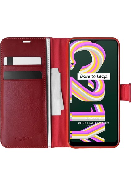 Realme C21Y Kılıf Delux Leather Wallet Kırmızı