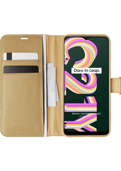 Realme C21Y Kılıf Delux Leather Wallet Gold