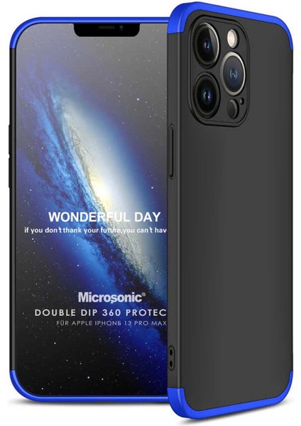 Apple iPhone 13 Pro Max Kılıf Double Dip 360 Protective Siyah Mavi