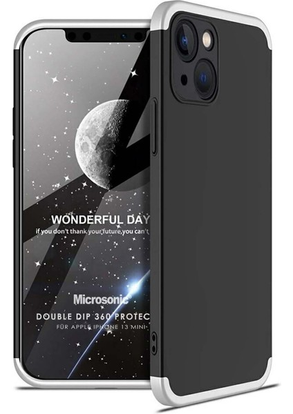 Apple iPhone 13 Mini Kılıf Double Dip 360 Protective Siyah Gri