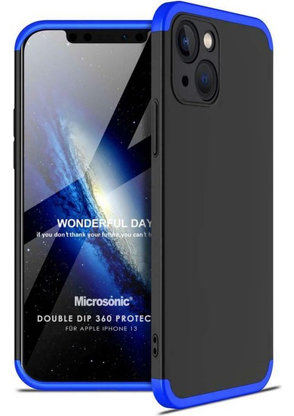Apple iPhone 13 Kılıf Double Dip 360 Protective Siyah Mavi
