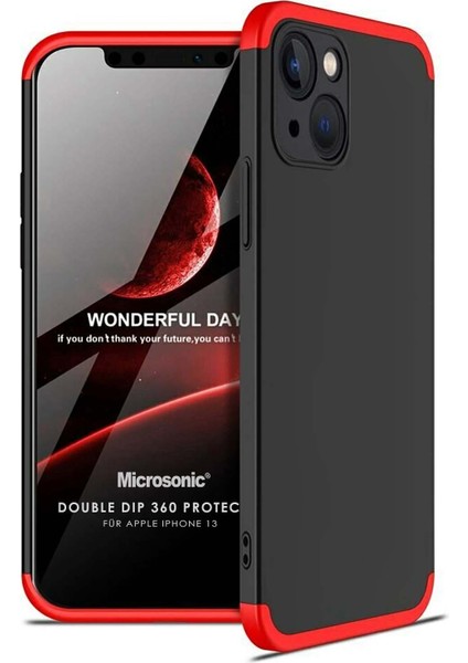 Apple iPhone 13 Kılıf Double Dip 360 Protective Siyah Kırmızı