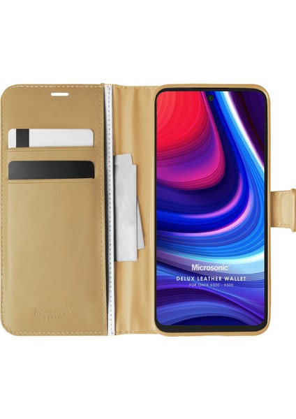 Omix X500 Kılıf Delux Leather Wallet Gold