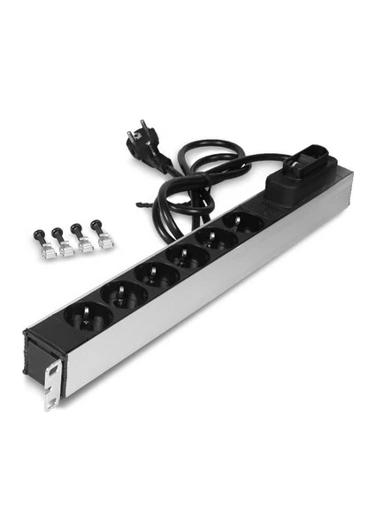 6'lı Schuko Rack Kabinet Akım Korumalı Priz  Pdu - 16A 1.5 mt