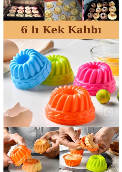 Pratik 6 Lı Mini Kek Kalıbı 3D Kurabiye Pasta Muffin Kalıpları Silikon Pişirme Kalıbı