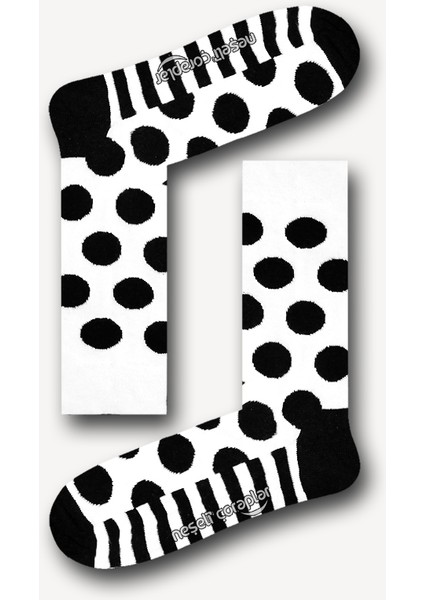 Beyaz Puantiye Desenli Renkli Erkek Çorap