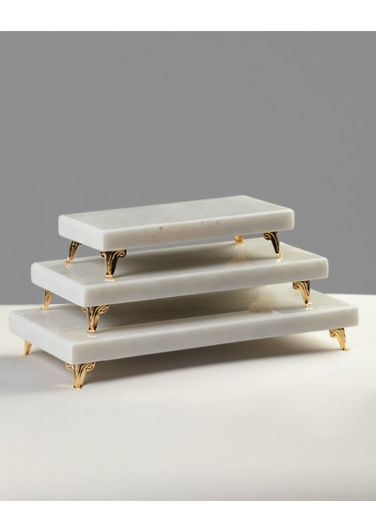 Meralp 3'lü Altın Set Doğal Taş Mermer Sunumluk