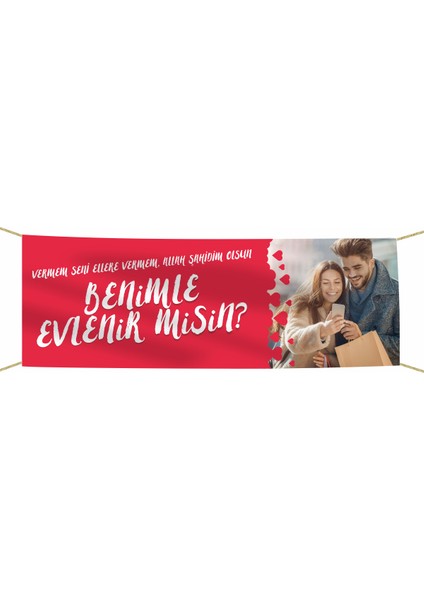 Kişiye Özel Resimli Benimle Evlenir Misin? Kumaş Pankart
