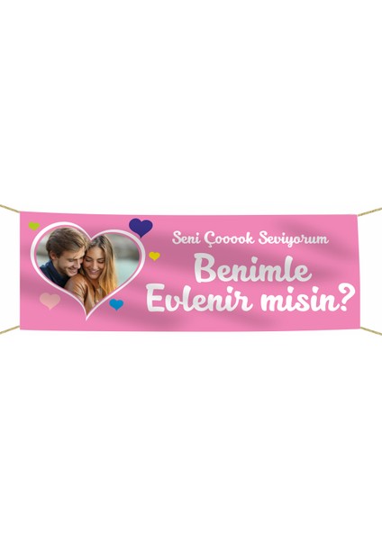 Kişiye Özel Resimli Benimle Evlenir Misin? Kumaş Pankart