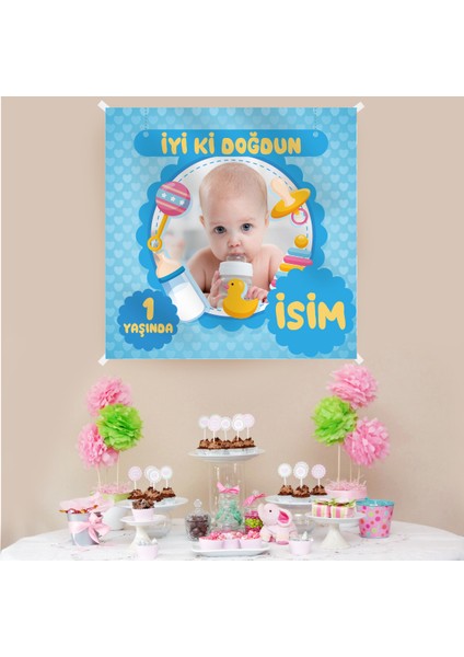 Kişiye Özel Resimli Doğum Günü Kumaş Afiş 150X150 cm
