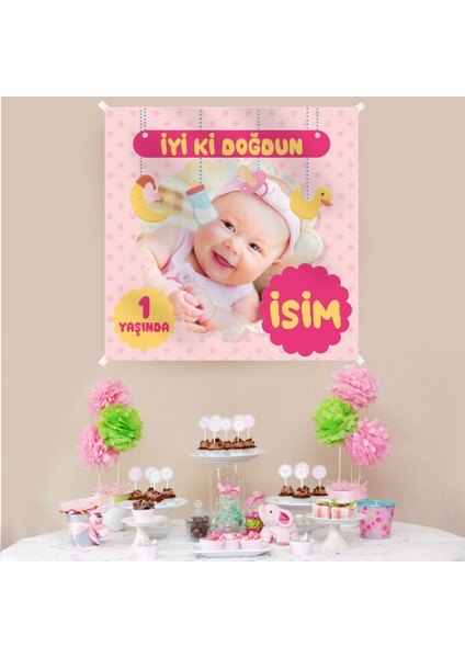Kişiye Özel Resimli Doğum Günü Kumaş Afiş 150X150 cm