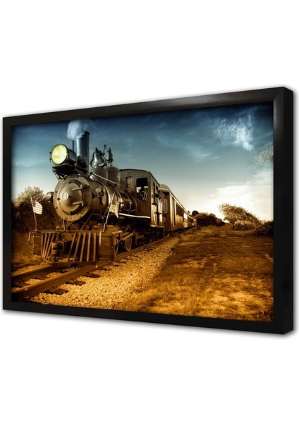 Hareket Eden Buharlı Tren Çerçeveli Mdf Tablo