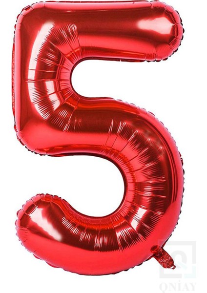 100 cm Kırmızı Folyo 5 Rakam Balon 40 Inc Parti Sayı Doğumgünü Balonu