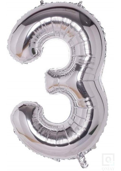 80 cm Gümüş Gri Folyo 3 Rakam Balon 16 Inc Parti Sayı Doğumgünü Balonu