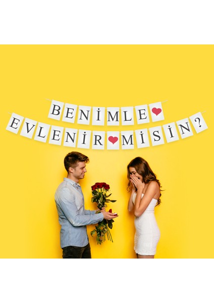 Benimle Evlenir Misin? Ipe Dizili Kumaş Pankart