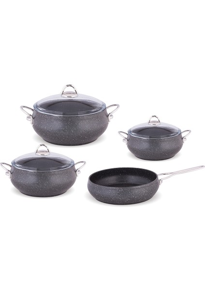 Küre Metal Kulp 7 Parça Granit Set Gri Metal Kulp