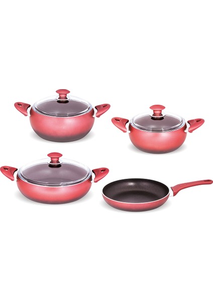 Küre Bakalit Kulp 7 Parça Granit Set Kırmızı