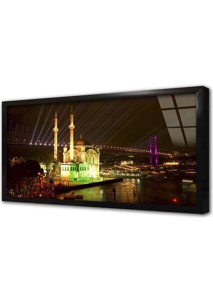 Gece Ortaköy ve Boğaziçi Çerçeveli Cam Tablo
