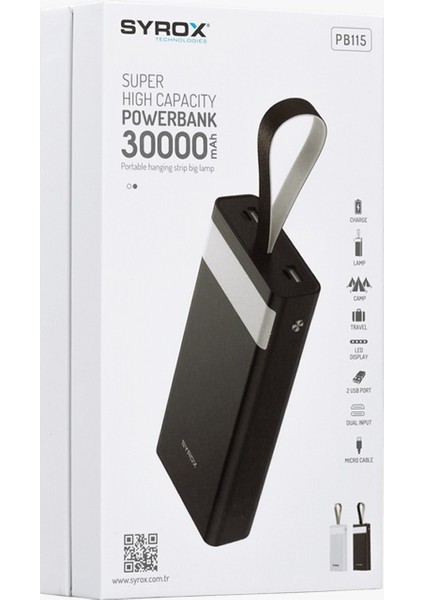 PB115 30000MAH Taşınabilir Şarj Cihazı Siyah