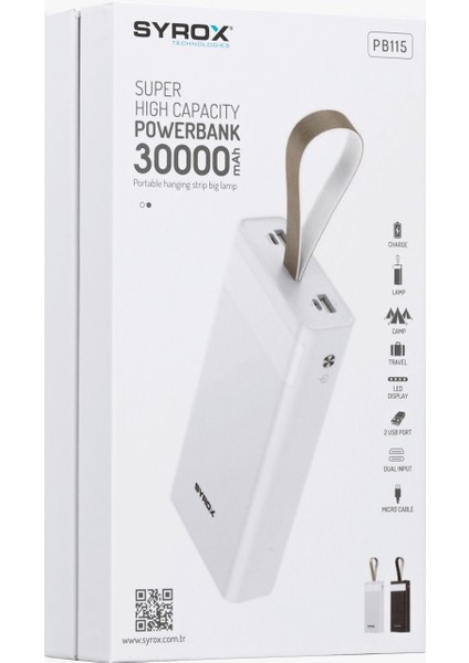 PB115 30000MAH Taşınabilir Şarj Cihazı BEYAZ