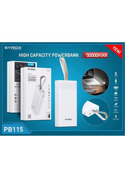 PB115 30000MAH Taşınabilir Şarj Cihazı BEYAZ