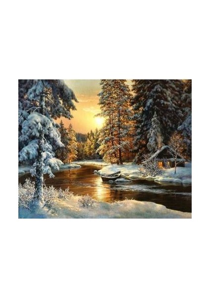 Sayılarla Boyama Seti Kasnaklı Karlı Orman Evi 40 x 50 cm