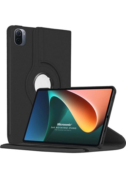 Xiaomi Mi Pad 5 Kılıf 360 Dönerli Stand Deri Siyah