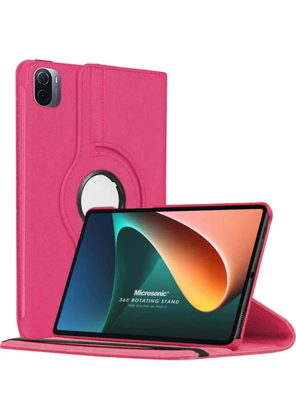 Xiaomi Mi Pad 5 Kılıf 360 Dönerli Stand Deri Pembe