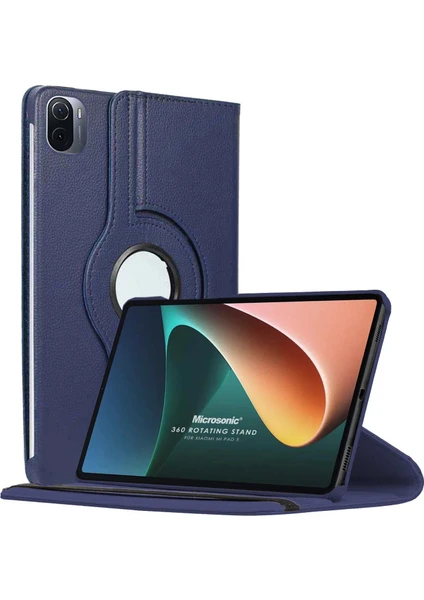 Xiaomi Mi Pad 5 Kılıf 360 Dönerli Stand Deri Lacivert