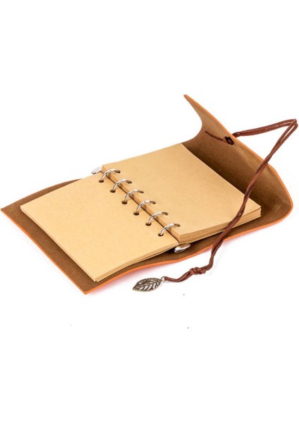 Yaprak Tasarımlı Retro Deri Defter + Kalem Açık Kahverengi