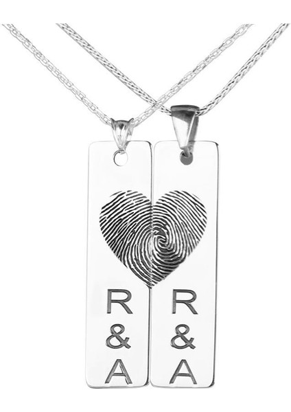 Parmak Izinden Kalp Motifli Isme Özel Çift Kolyesi