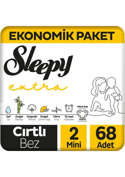 Extra Günlük Aktivite Ekonomik Paket Bebek Bezi 2 Numara Mini 68'li