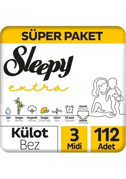 Extra Günlük Aktivite Süper Paket Külot Bez 3 Numara Midi 112 Adet