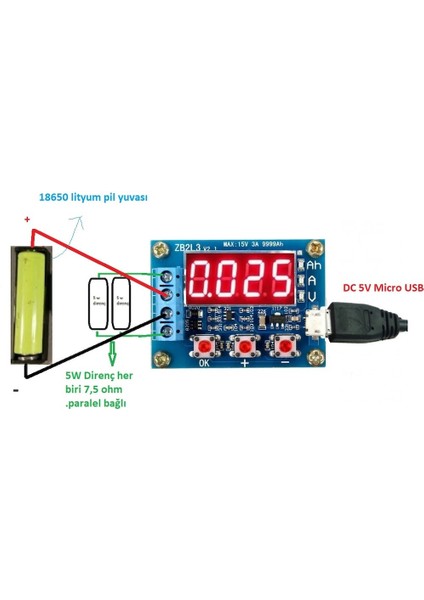 ZB2L3 18650 Lityum Pil Kapasite Ölçer Test Cihazı Deşarj