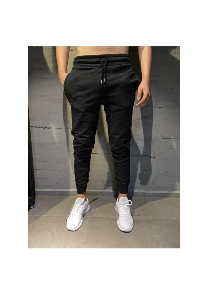 Erkek Slim Fit Dar Kesim Jogger Siyah Eşofman Altı