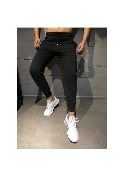 Erkek Slim Fit Dar Kesim Jogger Siyah Eşofman Altı