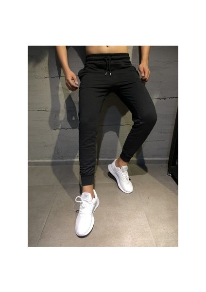 Erkek Slim Fit Dar Kesim Jogger Siyah Eşofman Altı