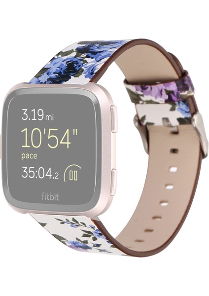 Puluz Fitbit Versa Için 1/2 Çiçek Desenli Kordonlu Saat Beyaz Mavi (Yurt Dışından)