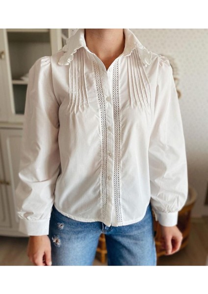 Fisto Şeritli Yakalı Drape Detaylı Pamuklu Gömlek modelleri