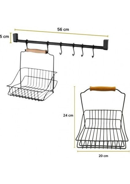 Retro Ferforje Ahşap Saplı Metal Sepet