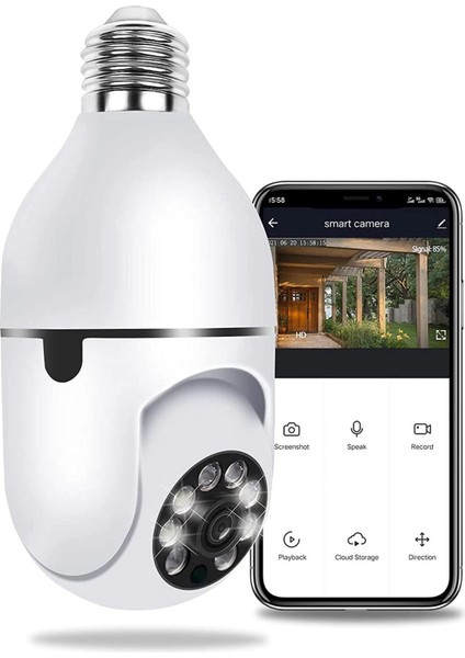 Gece Görüşlü 360 Derece LED Işık 1080P Wifi Kamera Kablosuz Panoramik Ev Güvenlik Balıkgözü Ampul Lamba IP Kamera