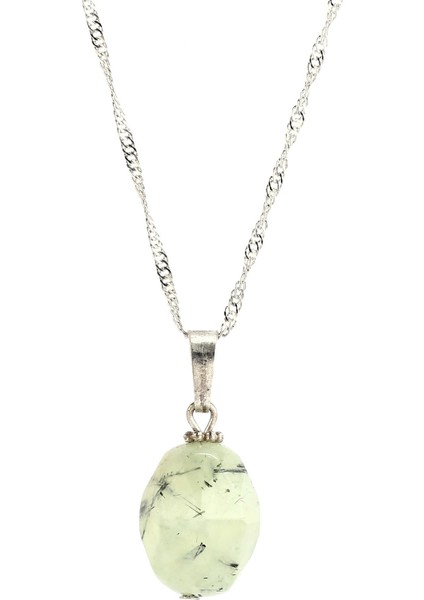 Doğal Taş Doğal Prehnit Taşı Kolye (Zincir Dahil)