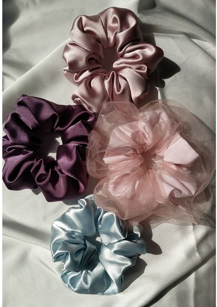 Kadın Lastikli Saten Simit Scrunchie Saç Toka Seti