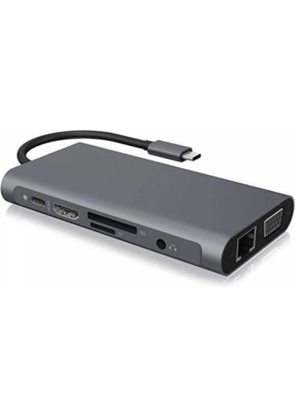 10IN1 Hub 100W 4K HDMI VGA RJ45 Pd USB 3.0 Hub Adaptör Çoklayıcı Macbook Pro Dönüştürücü