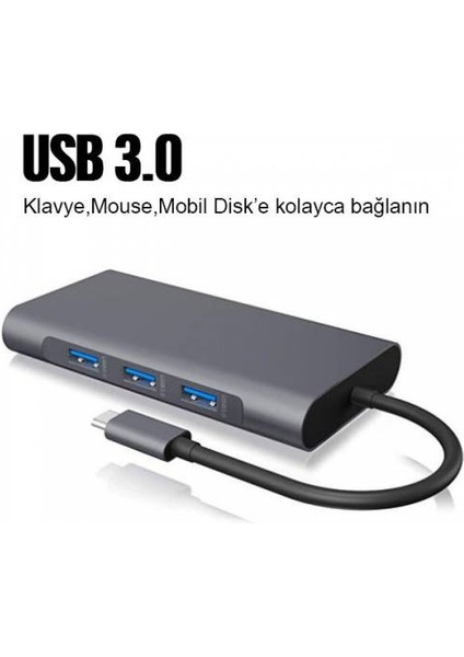 10IN1 Hub 100W 4K HDMI VGA RJ45 Pd USB 3.0 Hub Adaptör Çoklayıcı Macbook Pro Dönüştürücü