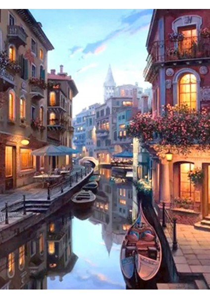 Venedik Kanal Sayılarla Boyama Seti 60 x 75 cm (Tuvale Gerili)