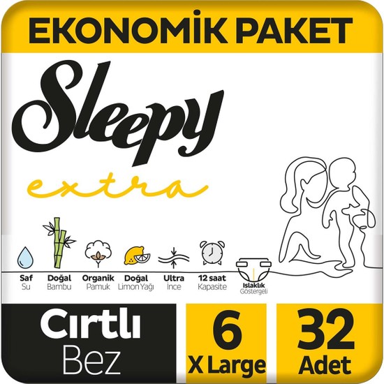 Sleepy Extra Günlük Aktivite Ekonomik Paket Bebek Bezi 6 Numara Xlarge 32'li